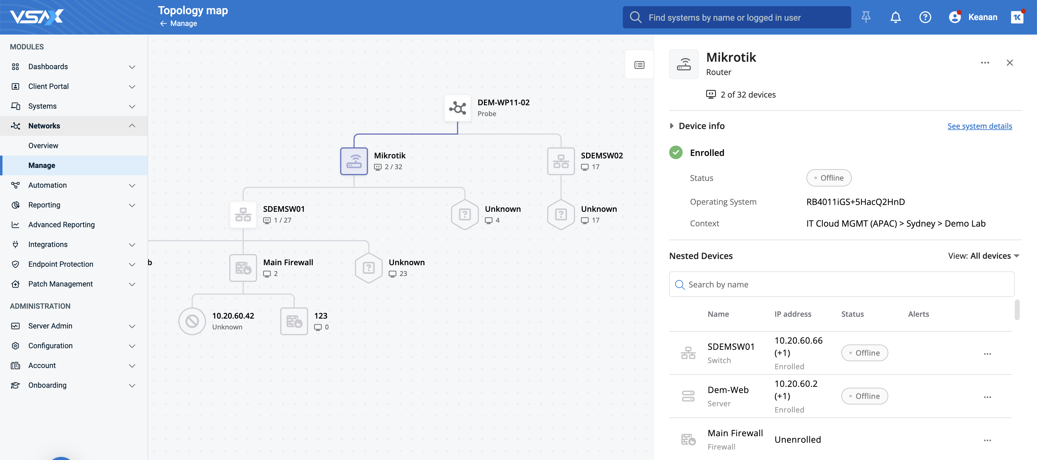 screenshot of Kaseya VSA